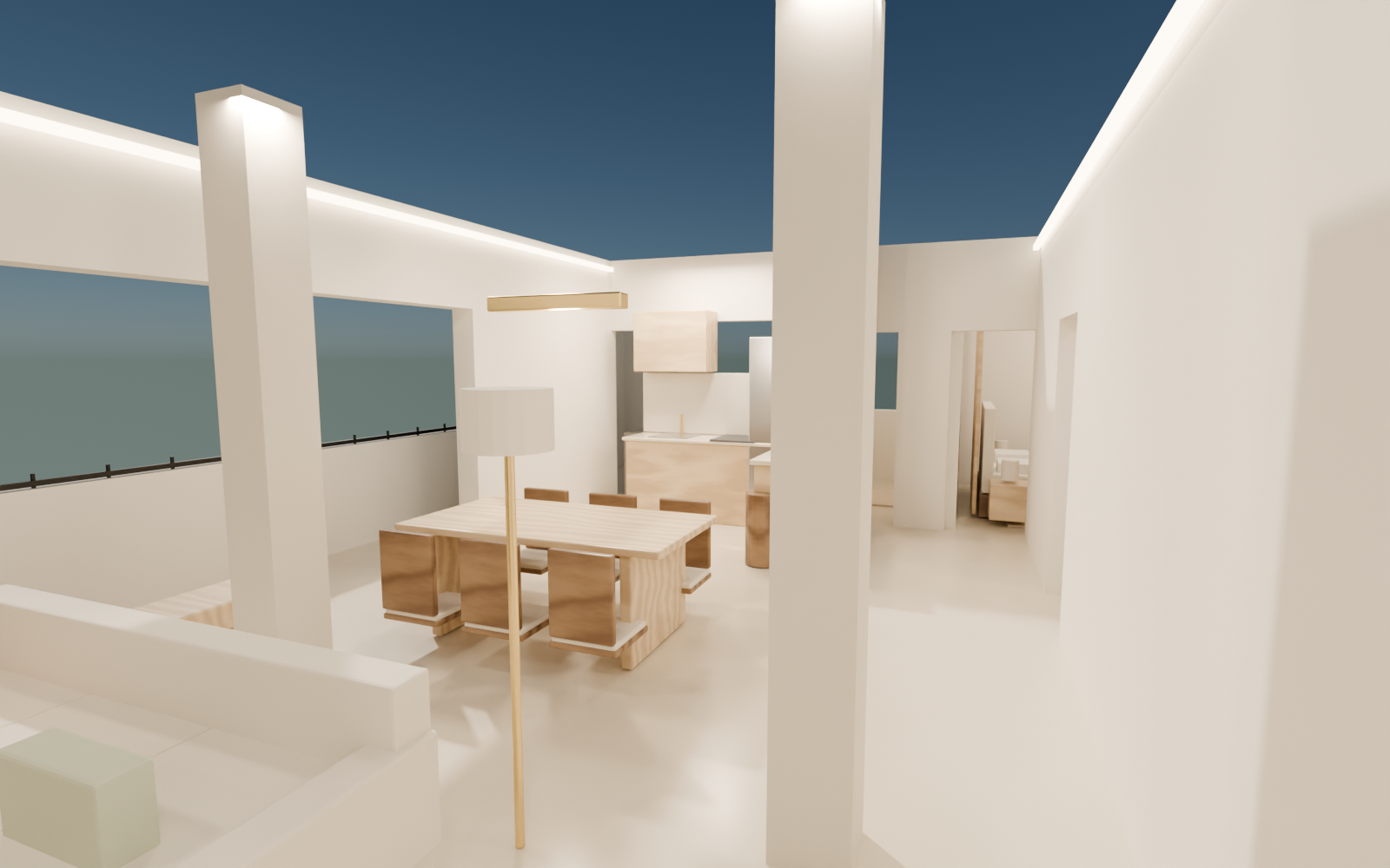 A furnished interior — placed with real clearances, so paths stay walkable.