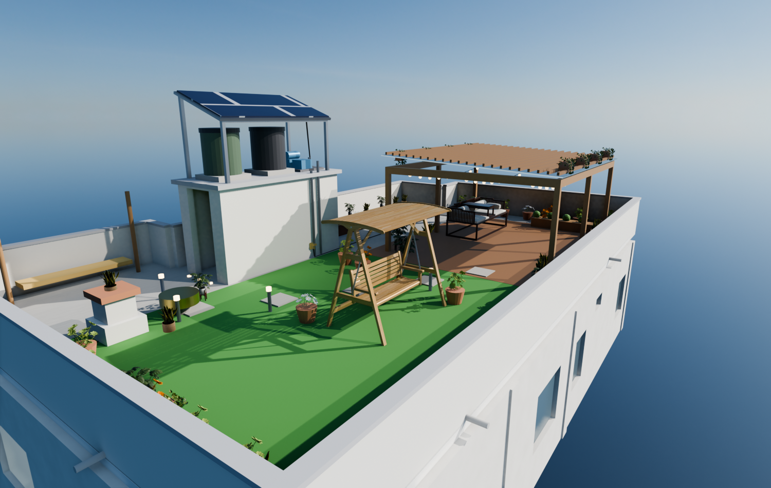 Same rooftop, textured and planted. Grey blocks to this, all through the MCP.